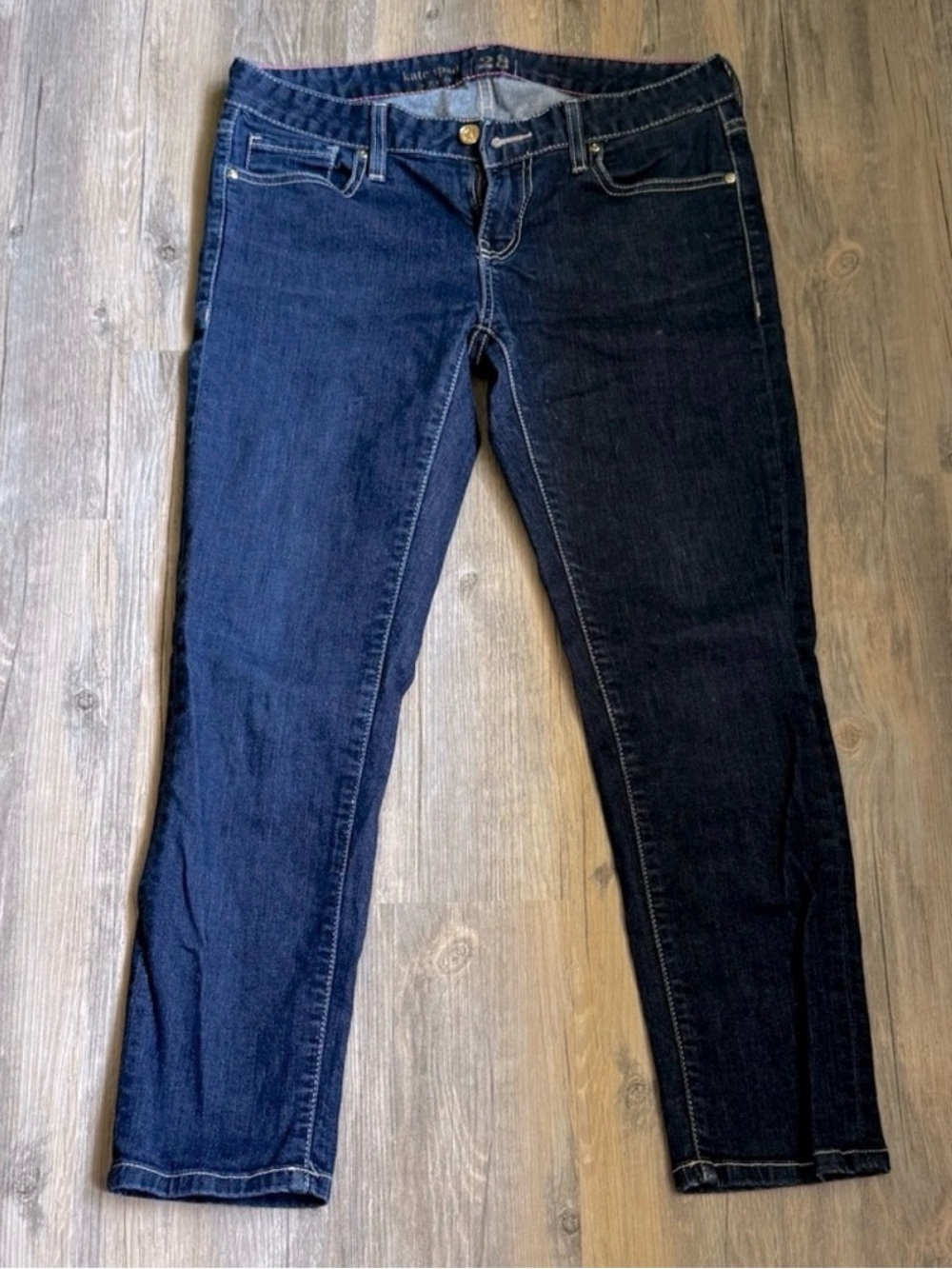Kate Spade Broome Street dark wash cropped skinny jeans.